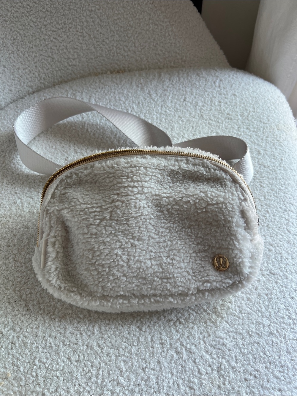 lululemon athletica Cream Sherpa Crossbody Belt Bag with Gold Accent
